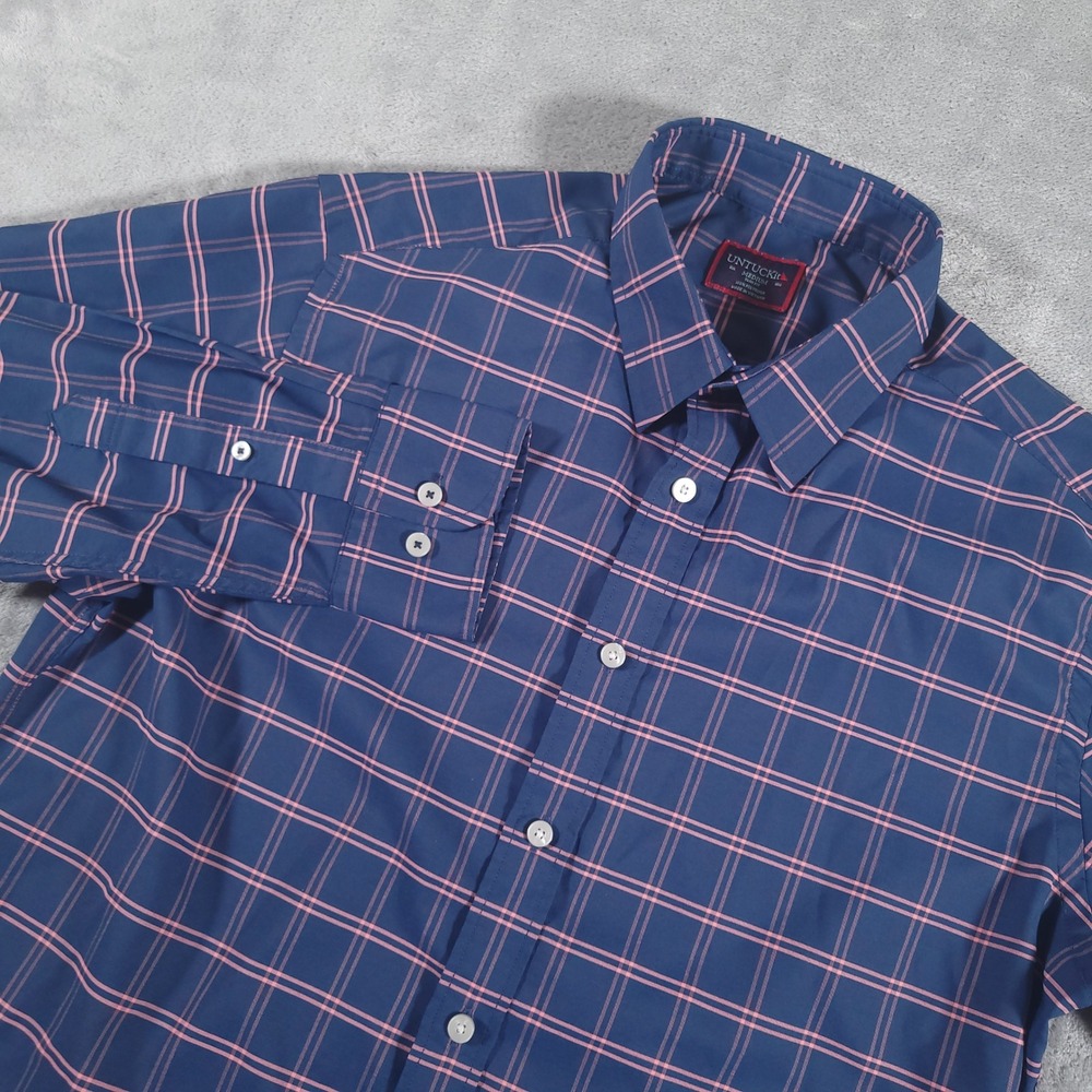 UNTUCKit Tayson Shirt Mens Medium Blue Plaid Stretch Long Sleeve‎ Performance